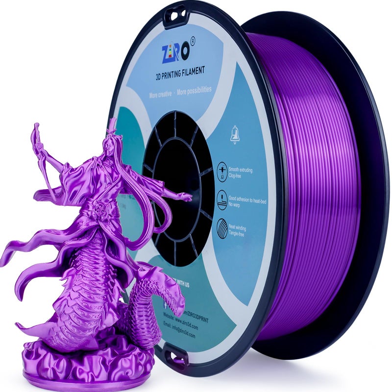 ZIRO 3D Printer Filament, Shine Glorry PLA Filament 1.75mm, Shining Silk 3D Printing Material, Fit Most Printers, Metal-Like 1KG/2.2lb Spool, Silky Purple - Image 1